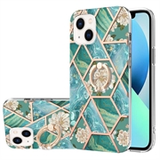 iPhone 15 Plus Marble Pattern IMD TPU Hülle mit Ringhalter - Grün