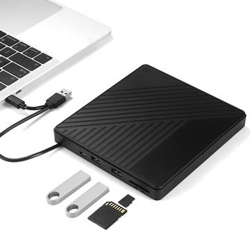 005 Externes optisches USB-C/USB-Laufwerk mit SD/TF-Kartenleser - Wiedergabe und Brennen von CDs/DVDs