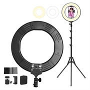 18" dimmbares LED-Ringlicht für den Schreibtisch mit Stativ und Handyhalterung - Schwarz