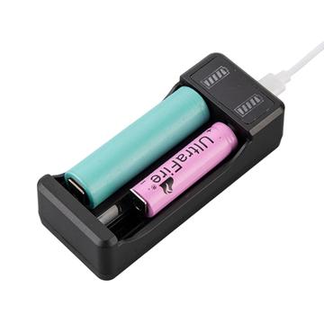 Intelligentes Li-Ionen-Akku-USB-Ladegerät mit 2 Steckplätzen - 3.7V/4.2V - Schwarz