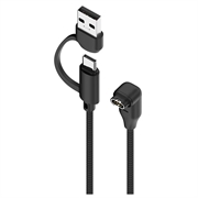 2-in-1-Ladekabel USB-C/USB-A mit geflochtenem, abgewinkeltem Kabel für Garmin-Smartwatches - 1m