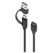 2-in-1-Ladekabel USB-C/USB-A mit geflochtenem, geradem Kabel für Garmin-Smartwatches - 1m