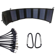 20W faltbares Solar-Ladegerät mit zwei USB-Anschlüssen und 10-in-1-Ladekabel - Schwarz