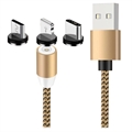 3-in-1 LED Magnetisches Kabel - Lightning, USB-C, MicroUSB - 1m - Gold