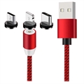 3-in-1 LED Magnetisches Kabel - Lightning, USB-C, MicroUSB - 1m - Rot