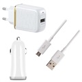 3-in-1 Universal MicroUSB Lade- Set - Weiß