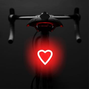 3664 Creative Bicycle Tail Light IPX2 Waterproof Small Bike LED Light Support USB Charging for Outdoor Cycling (Open-Box Satisfactory) - Heart