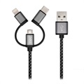 3Sixt 3-in-1 USB Kabel - Micro-USB, USB-C, Lightning - Schwarz / Silber