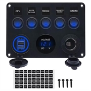 5-fach-Schalttafel mit Voltmeter, USB-Ladeanschluss und Zigarettenanzünder-Steckdose für Wohnmobile, Boote und Yachten