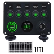 5-fach-Schalttafel mit Voltmeter, USB-Ladeanschluss und Zigarettenanzünder-Steckdose für Wohnmobile, Boote und Yachten - grün