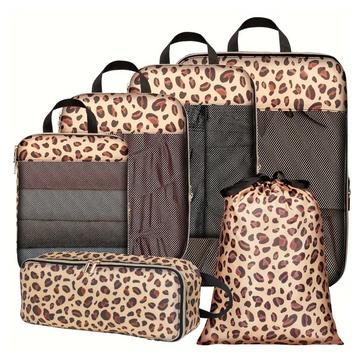 6-teiliges Reise-Organizer-Set mit Leopardenmuster