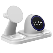 6-in-1-Wireless-Ladegerät 15W mit Digitaluhr für iPhone, Apple Watch und AirPods - Weiß