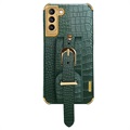 6D Crocodile Samsung Galaxy S21 5G Cover mit Handschlaufe - Grün
