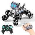 Roboterhund-Spielzeug mit 8 Rädern, LED-Anzeige, Fernbedienung und Gestensteuerung - Silber