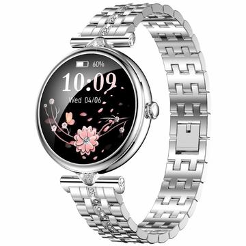 AK73 Damen-Smartwatch mit Strass-Edelstahlarmband - Silber