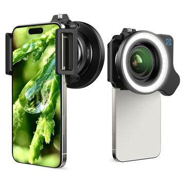 Apexel APL-ZM100FL26 Professionelles Zoom-Makro-Objektiv mit 9-fachem Ringlicht - 52mm/37mm Gewinde