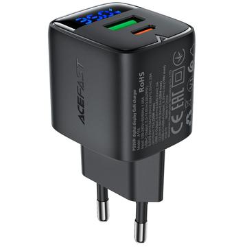 Acefast A116 GaN 35W Dual-Port Schnellladegerät mit LED-Leistungsanzeige - Schwarz