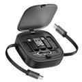 Acefast Travel J3 60W USB-C-Kabel-Set mit ausziehbarem Kabel und Handyhalter - Schwarz