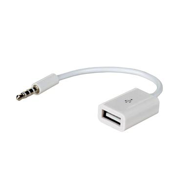 Akyga USB zu AUX Adapter 15cm - USB-A Buchse/3.5mm Stecker - Weiß