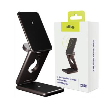 Allity AWC-230-225WMS 3-in-1 MagSafe-kompatibles Wireless Ladegerät 22.5W - Graphit
