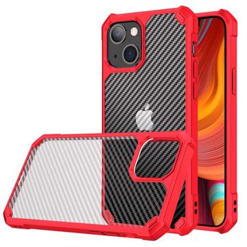 Anti-Shock iPhone 14 Plus Hybrid Hülle - Karbonfaser - Rot