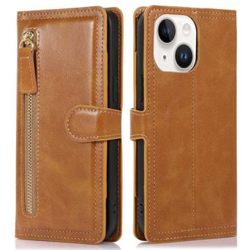 Reißverschlusstasche iPhone 14 Plus Wallet Hülle - Hell Braun