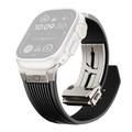 Apple Watch (42/44/SE/45/46/49mm) Silikonarmband mit vertikalem Streifenmuster und Titanverschluss - Schwarz