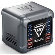 BK-127D 12-Port-Ladestation für den Schreibtisch, 1200W - Schwarz