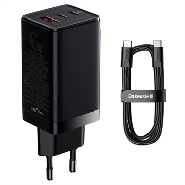 Baseus GaN3 Pro Schnell Wand-ladegerät mit USB-C Kabel - 1m - Schwarz