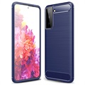 Samsung Galaxy S21 5G Gebürstete TPU Hülle - Karbonfaser - Blau