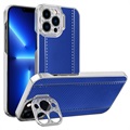 CamStänder iPhone 13 Pro Hybrid Hülle - Karbonfaser - Blau