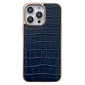Krokodil Serie iPhone 14 Pro Max Leder Beschichtet Hülle - Blau