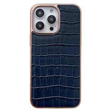 Krokodil Serie iPhone 14 Pro Max Leder Beschichtet Hülle - Blau