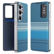 Samsung Galaxy S26 Ultra Smart View Flip-Hülle mit Karomuster und Kartenfach - Blau