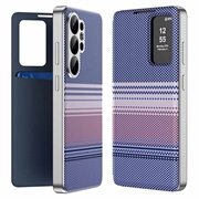 Samsung Galaxy S26 Ultra Smart View Flip-Hülle mit Karomuster und Kartenfach - Lila