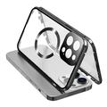 Kompatibel mit MagSafe Case für iPhone 15 Pro Magnetischer Metallrahmen + doppelseitige Telefonabdeckung aus gehärtetem Glas mit Schnallenverschluss - Schwarz