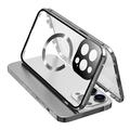 Kompatibel mit MagSafe Case für iPhone 15 Pro Magnetischer Metallrahmen + doppelseitige Telefonabdeckung aus gehärtetem Glas mit Schnallenverschluss - Silber