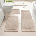 Badezimmer-Fußmatten-Set aus Coral-Fleece – U-förmig, saugfähig, rutschfest – 3-teilig – Beige