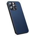 Leder Beschichtet iPhone 14 Pro Hybrid Case - Saphir