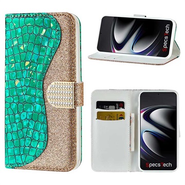 Croco Bling Serie Samsung Galaxy S21 Ultra 5G Wallet Schutzhülle - Grün