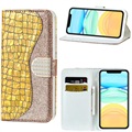 Croco Bling Serie iPhone 13 Wallet Hülle - Gold