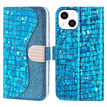 Croco Bling Serie iPhone 14 Plus Wallet Hülle - Blau