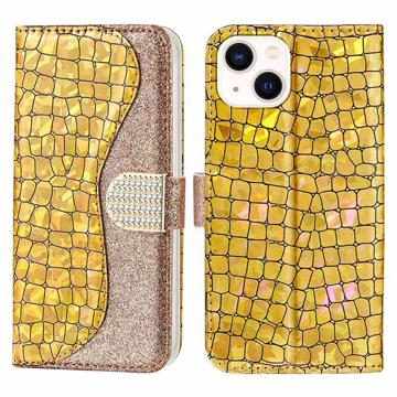 Croco Bling Serie iPhone 14 Plus Wallet Hülle - Gold