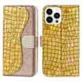 Croco Bling Serie iPhone 14 Pro Wallet Hülle - Gold
