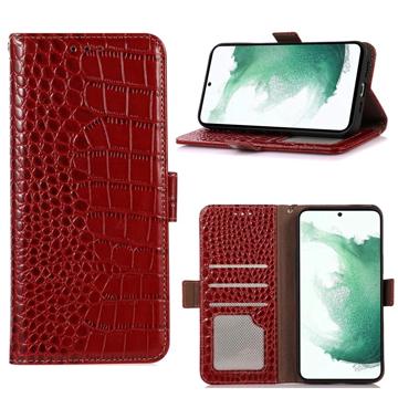 Crocodile Samsung Galaxy A14 Lederhülle mit Geldbörse mit RFID - Rot
