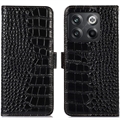 Crocodile Series OnePlus 10T/Ace Pro Lederhülle mit Geldbörse mit RFID - Schwarz