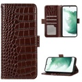 Crocodile Serie Samsung Galaxy A53 5G Lederhülle mit Geldbörse mit RFID - Braun