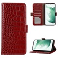 Crocodile Serie Samsung Galaxy A53 5G Lederhülle mit Geldbörse mit RFID - Rot