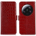 Crocodile Serie Xiaomi 13 Ultra Lederhülle mit Geldbörse mit RFID - Rot