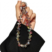 Handgelenkband mit Kristallperlen / Handy-Anhänger - 14cm - Bernstein